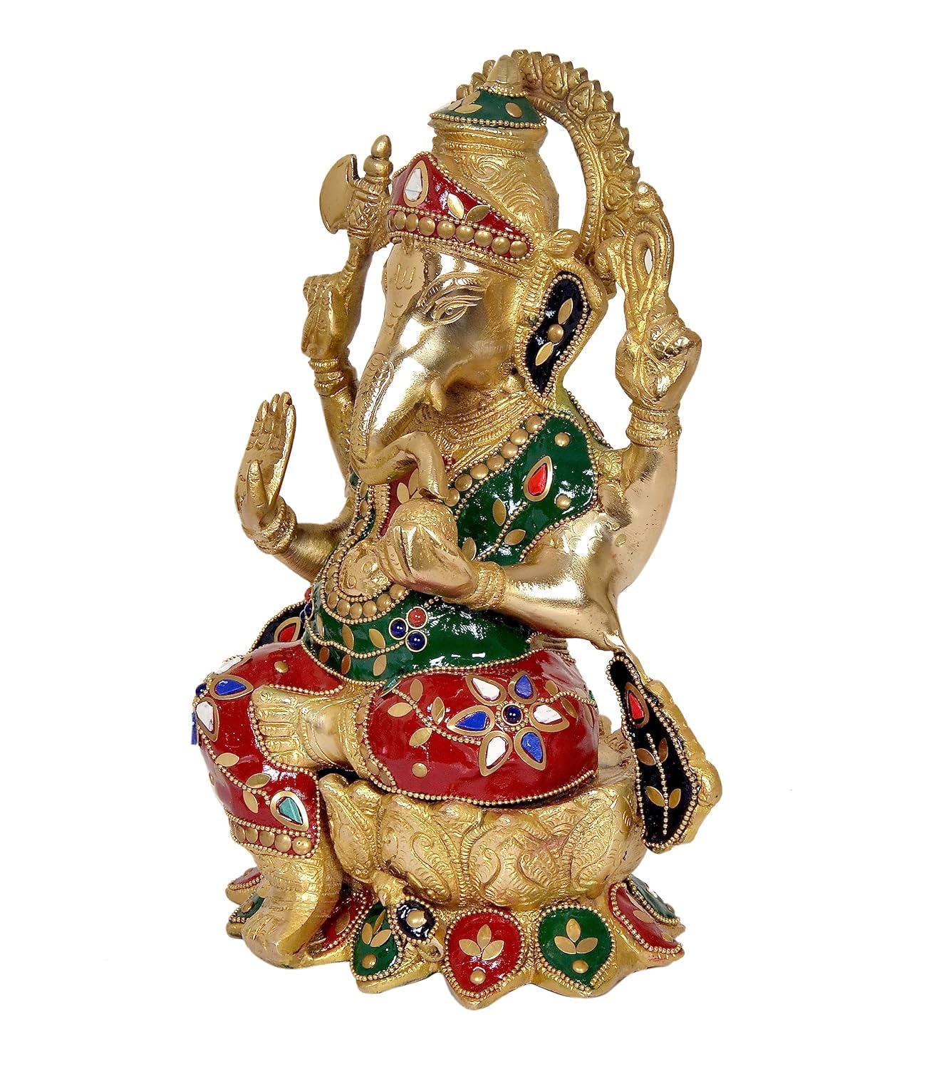 Dattatreya Brass Ganesha Ganesh Statue Idol Murti On Lotus For Home Decor | Height : 12 Inches